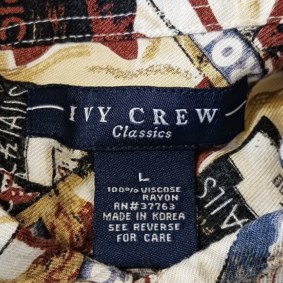 Ivy Crew Mens Hawaiian Shirt L Red Tropical Cocktail Floral Button Up Rayon - Picture 7 of 8